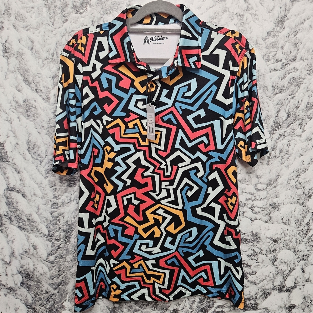 Royal & Awesome Graffiti Golf Polo, Size Large NWT, preppy Kidcore